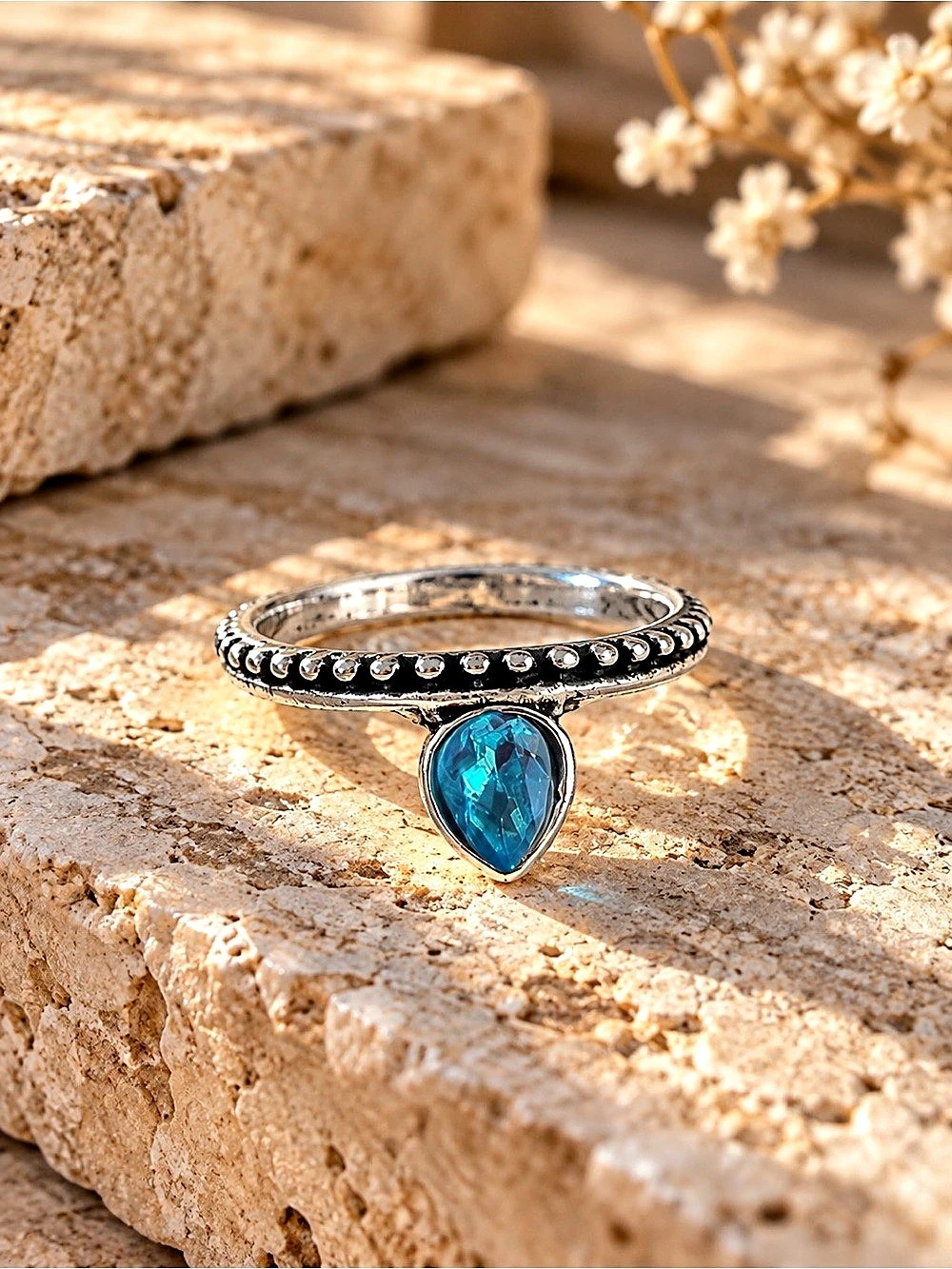 Blue Teardrop Stone Ring